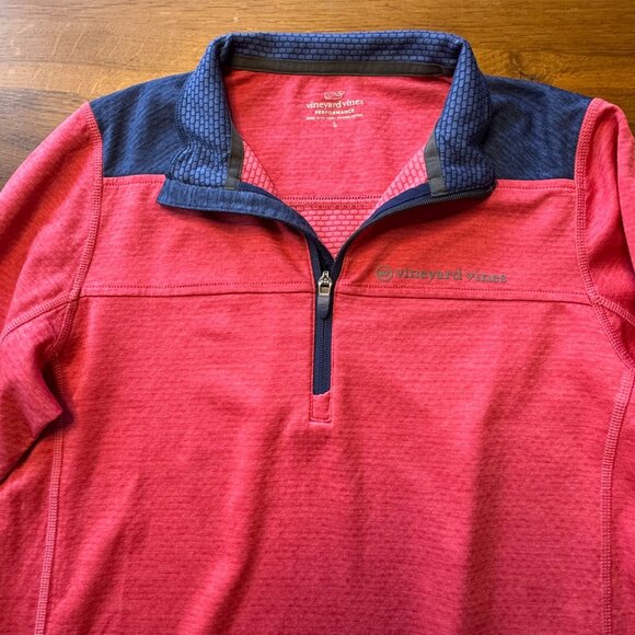 VINEYARD VINES Quarter Zip Pullover Boys 16 L Large Performance Red Blue Sankaty - Picture 3 of 7